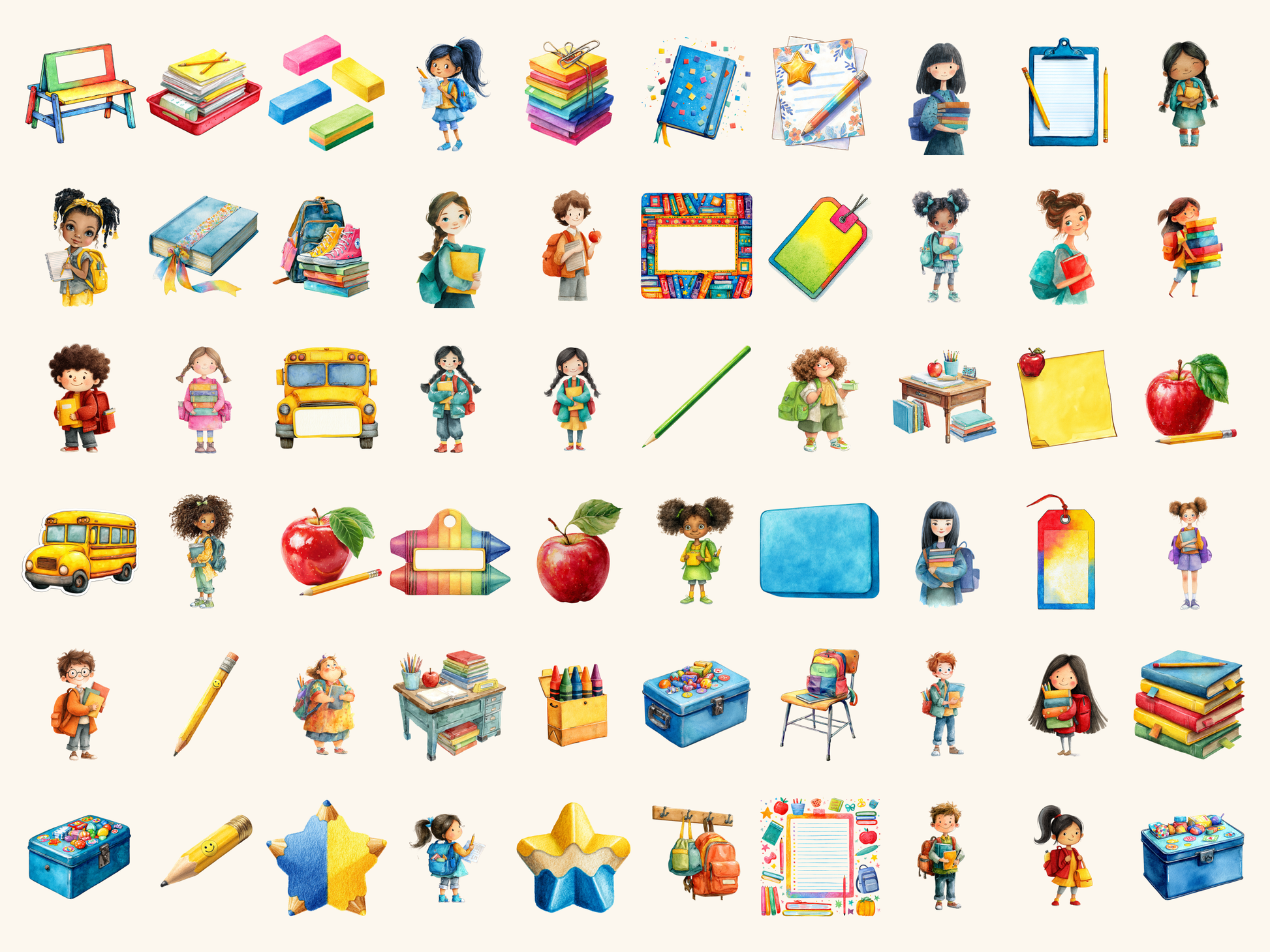 Back to School Watercolor Clipart