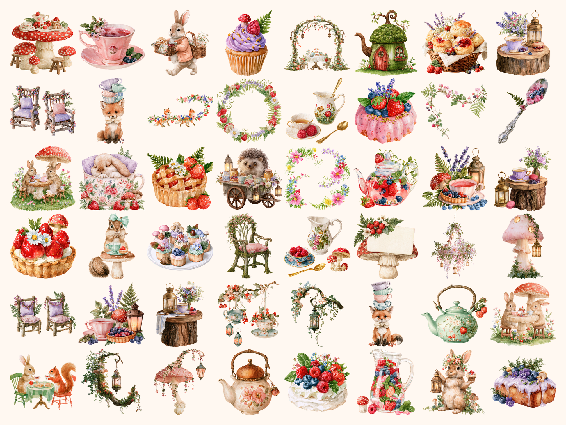 Forest Tea Party Watercolor Clipart