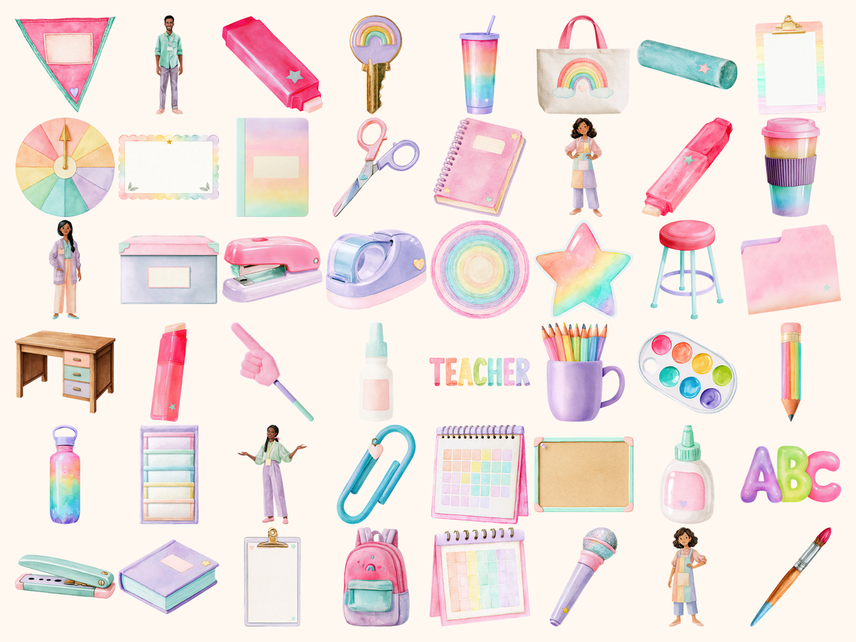 Pastel Teacher Watercolor Clipart