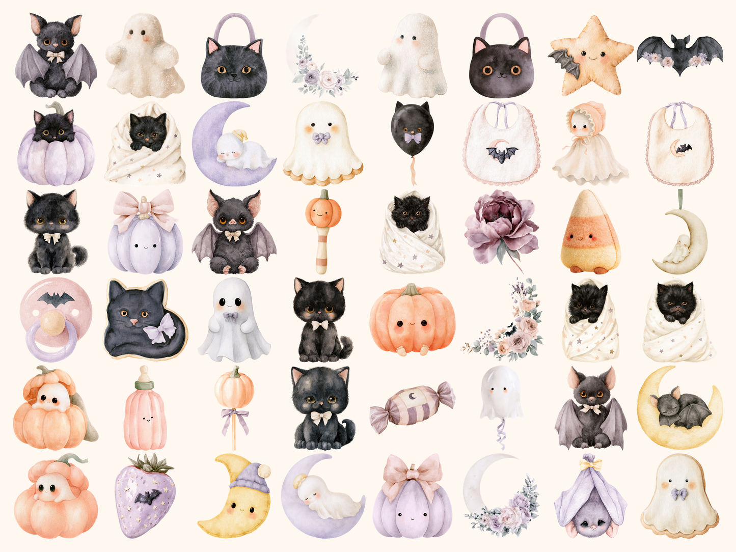 Halloween Baby Shower Watercolor Clipart