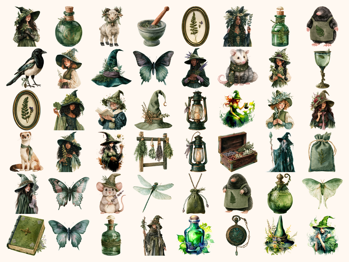 Herbal Witches Watercolor Clipart