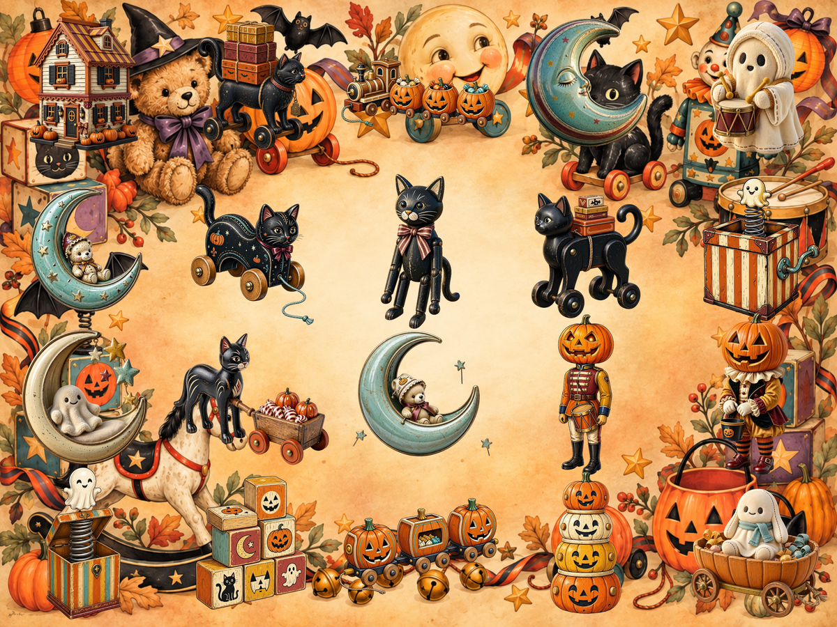 Vintage Halloween Toys Clipart (LIMITED EDITION BUNDLE) image 5