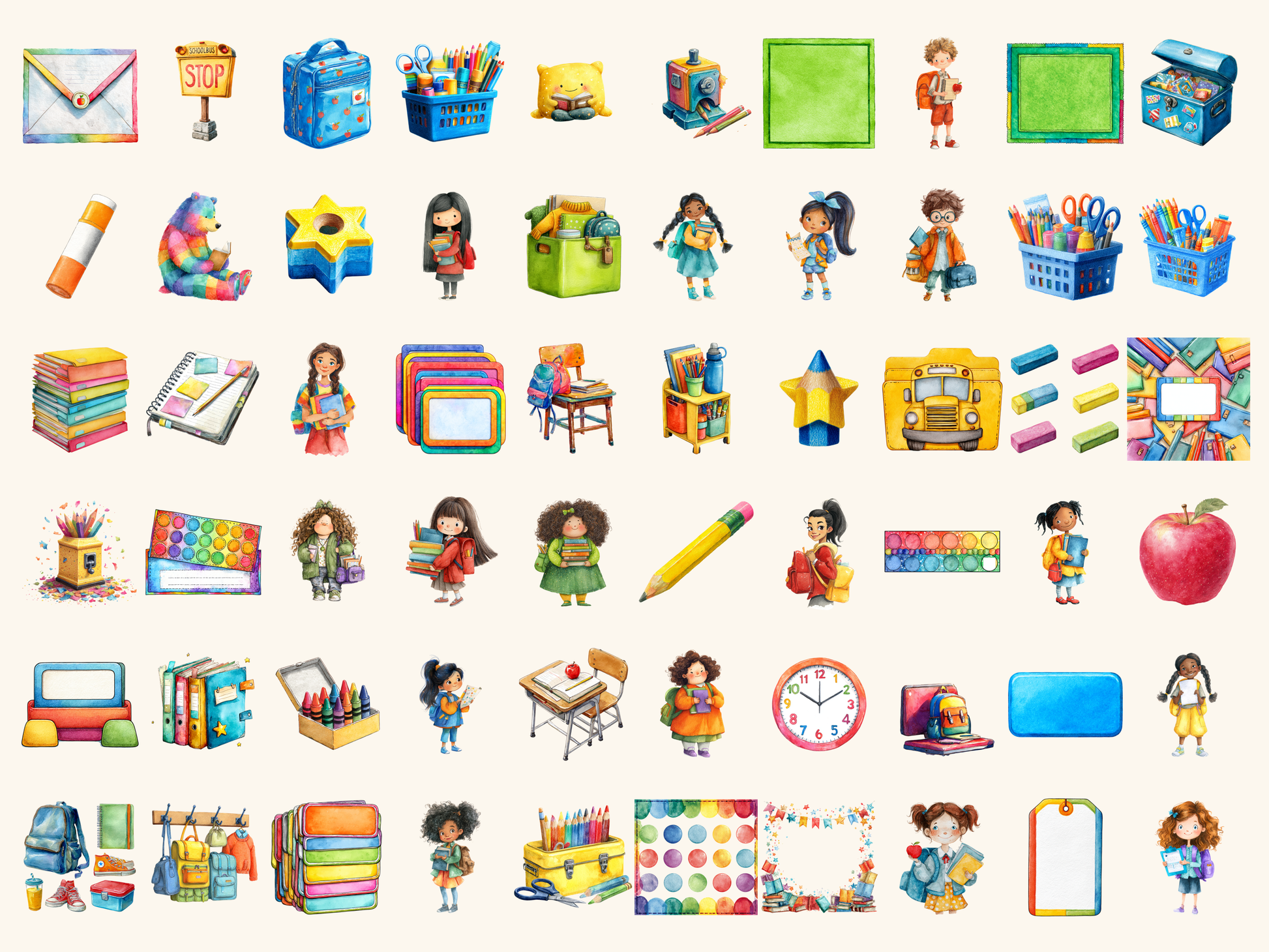 Back to School Watercolor Clipart