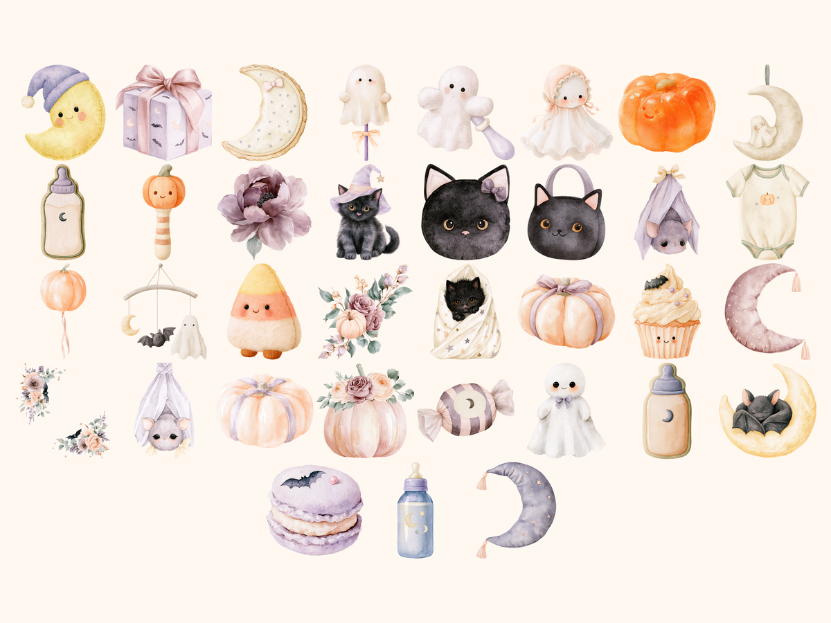 Halloween Baby Shower Watercolor Clipart