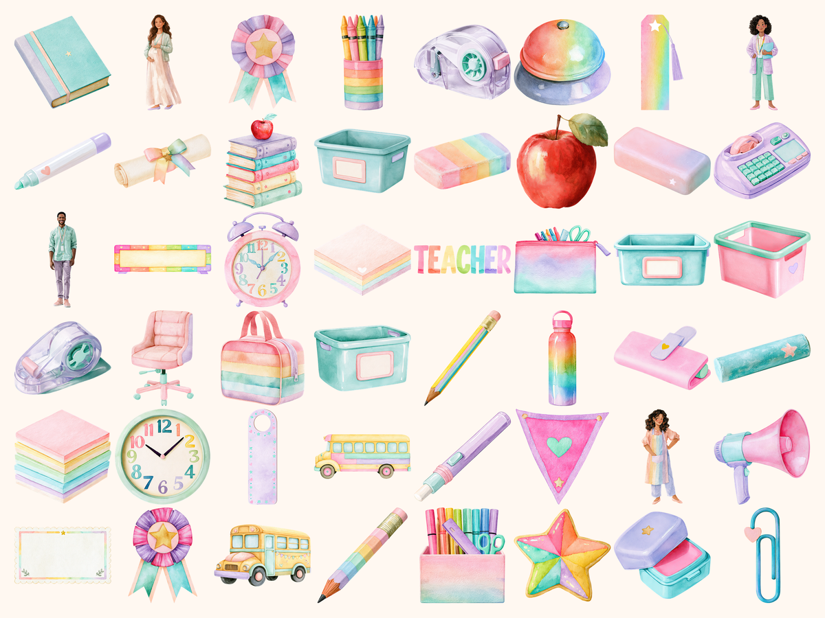 Pastel Teacher Watercolor Clipart