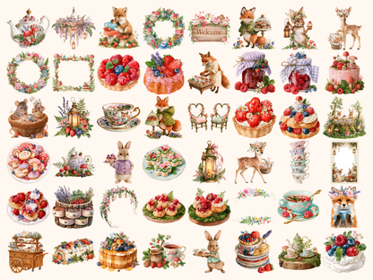 Forest Tea Party Watercolor Clipart