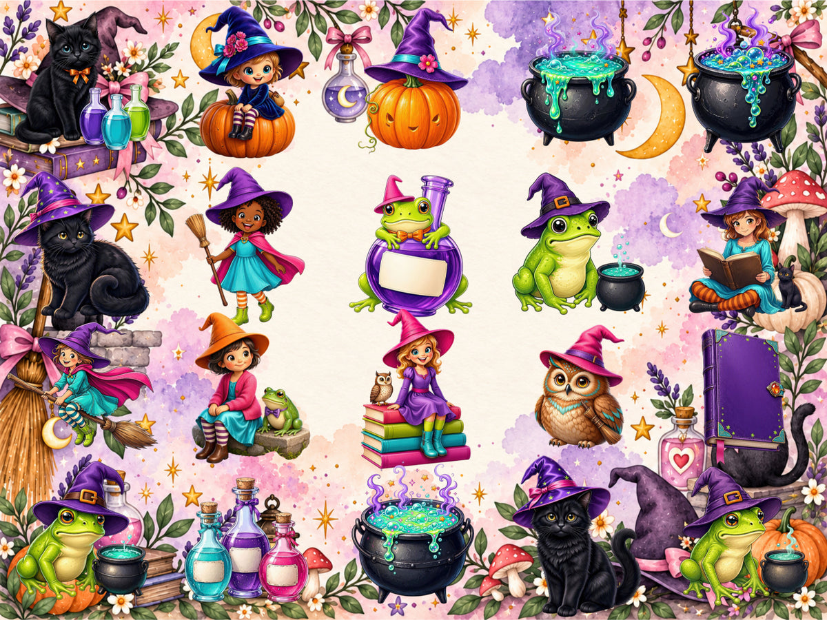 Little Witch Friends Clipart (LIMITED EDITION BUNDLE) image 4