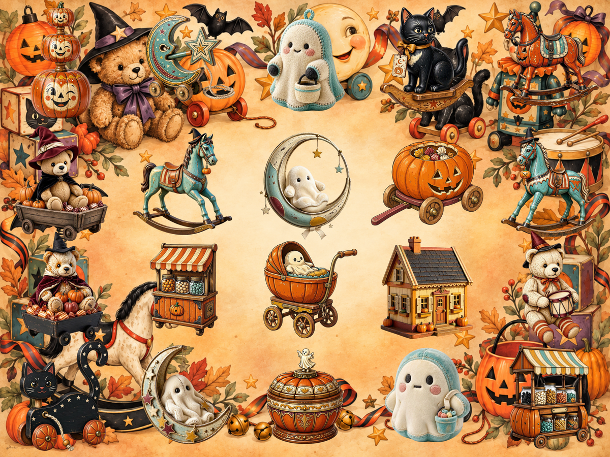 Vintage Halloween Toys Clipart (LIMITED EDITION BUNDLE) image 3