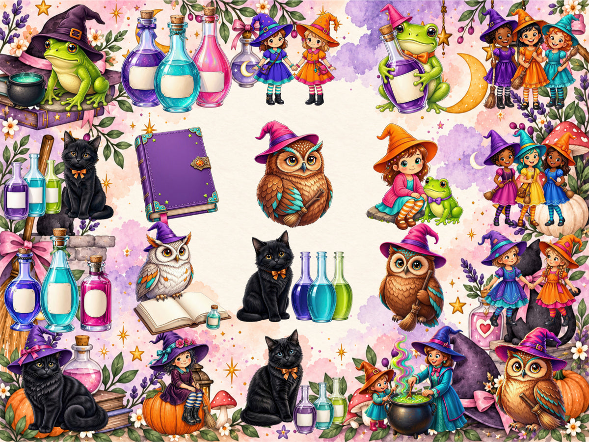 Little Witch Friends Clipart (LIMITED EDITION BUNDLE) image 3