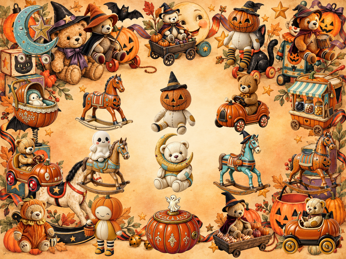 Vintage Halloween Toys Clipart (LIMITED EDITION BUNDLE) image 2