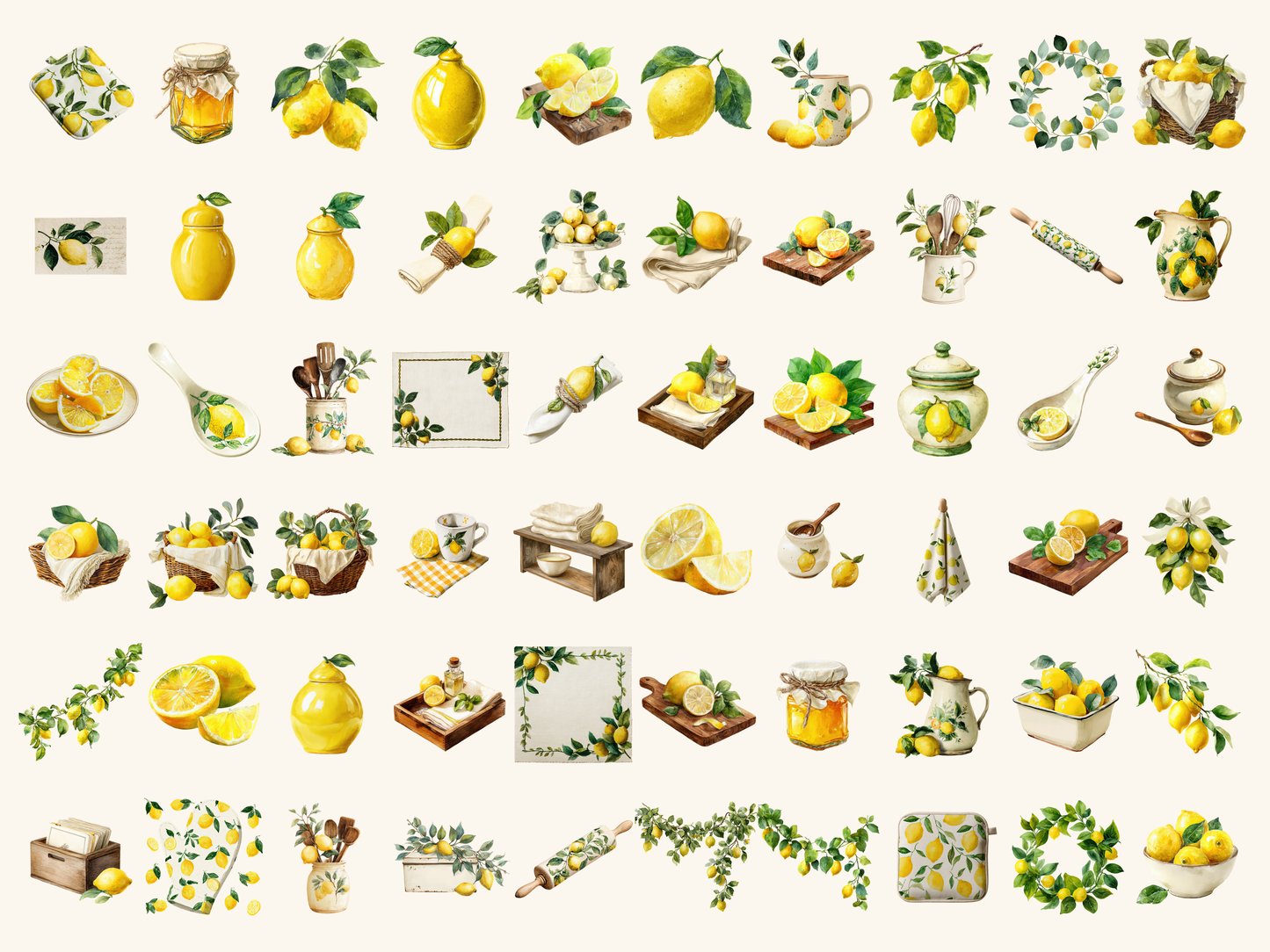 Lemon Kitchen Watercolor Clipart