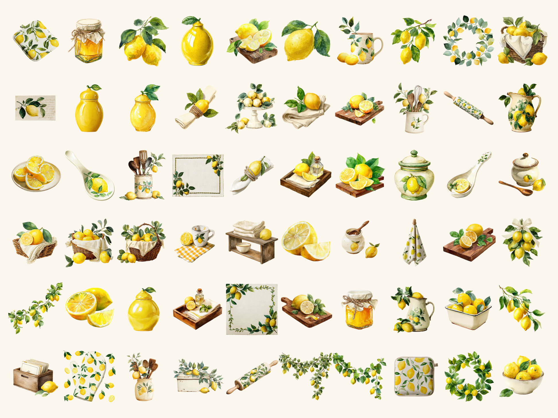 Lemon Kitchen Watercolor Clipart