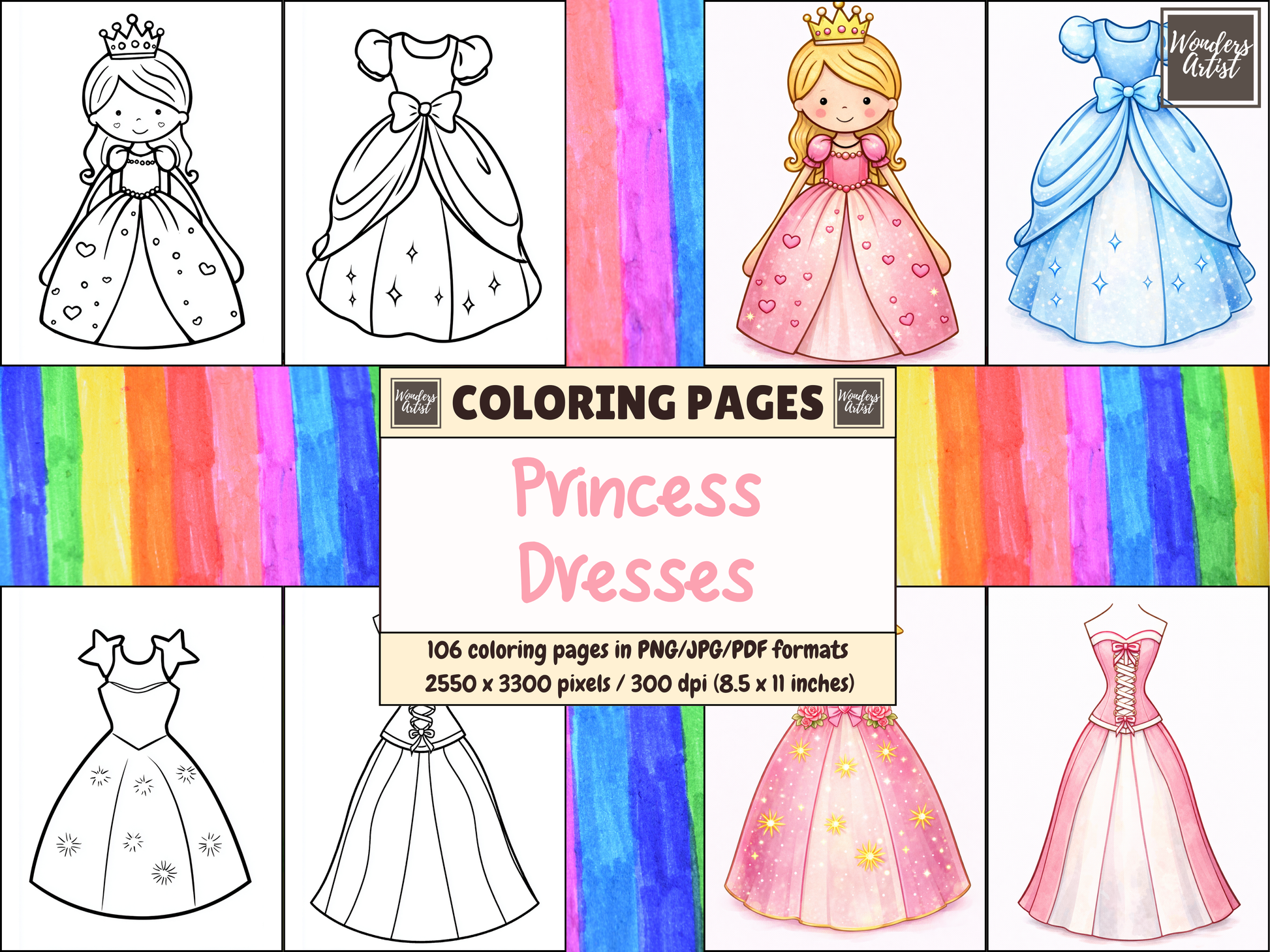 Princess Dresses Coloring Pages WondersArtist Princess Dresses Coloring Pages WondersArtist