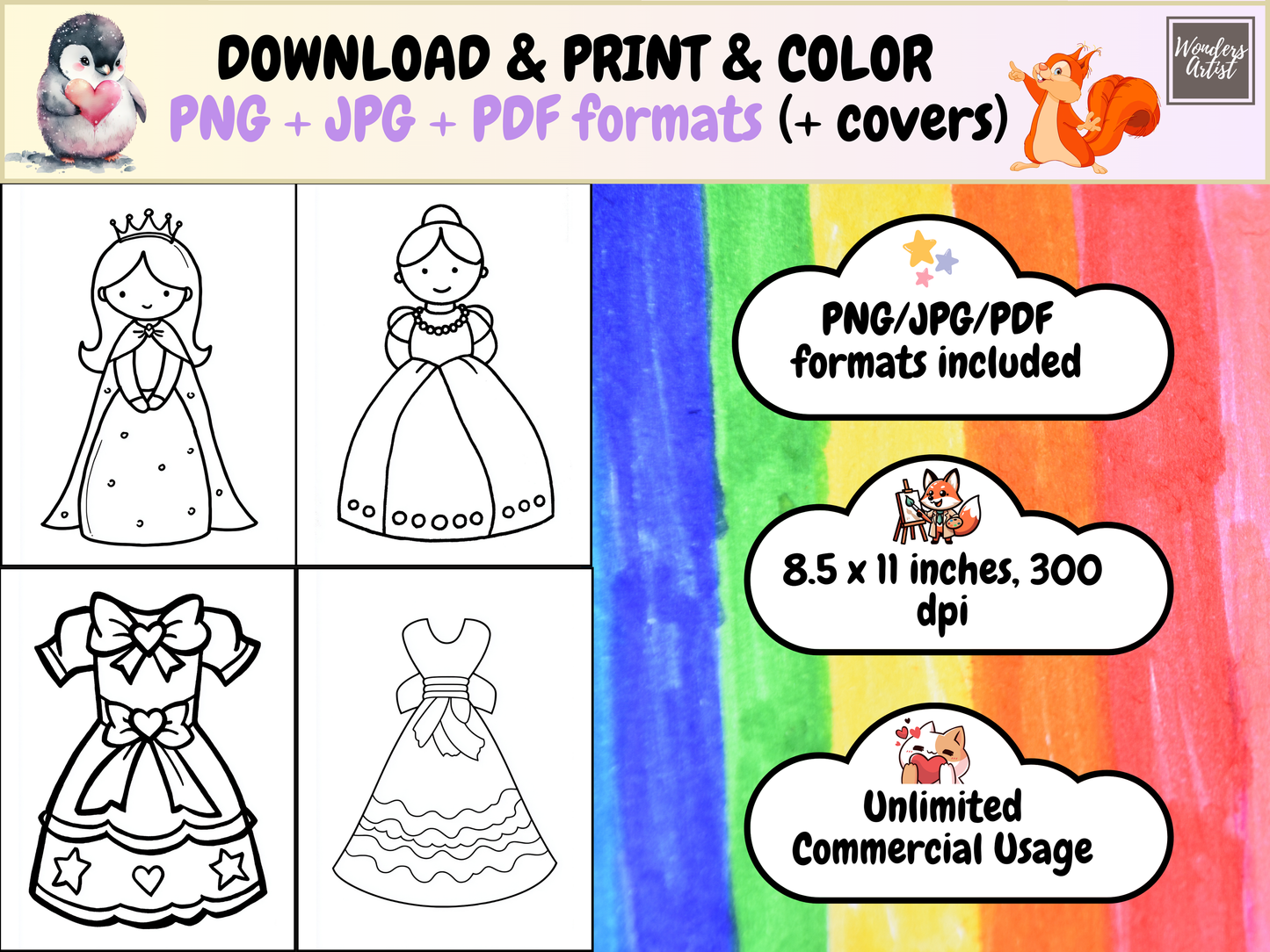 Princess Dresses coloring pages