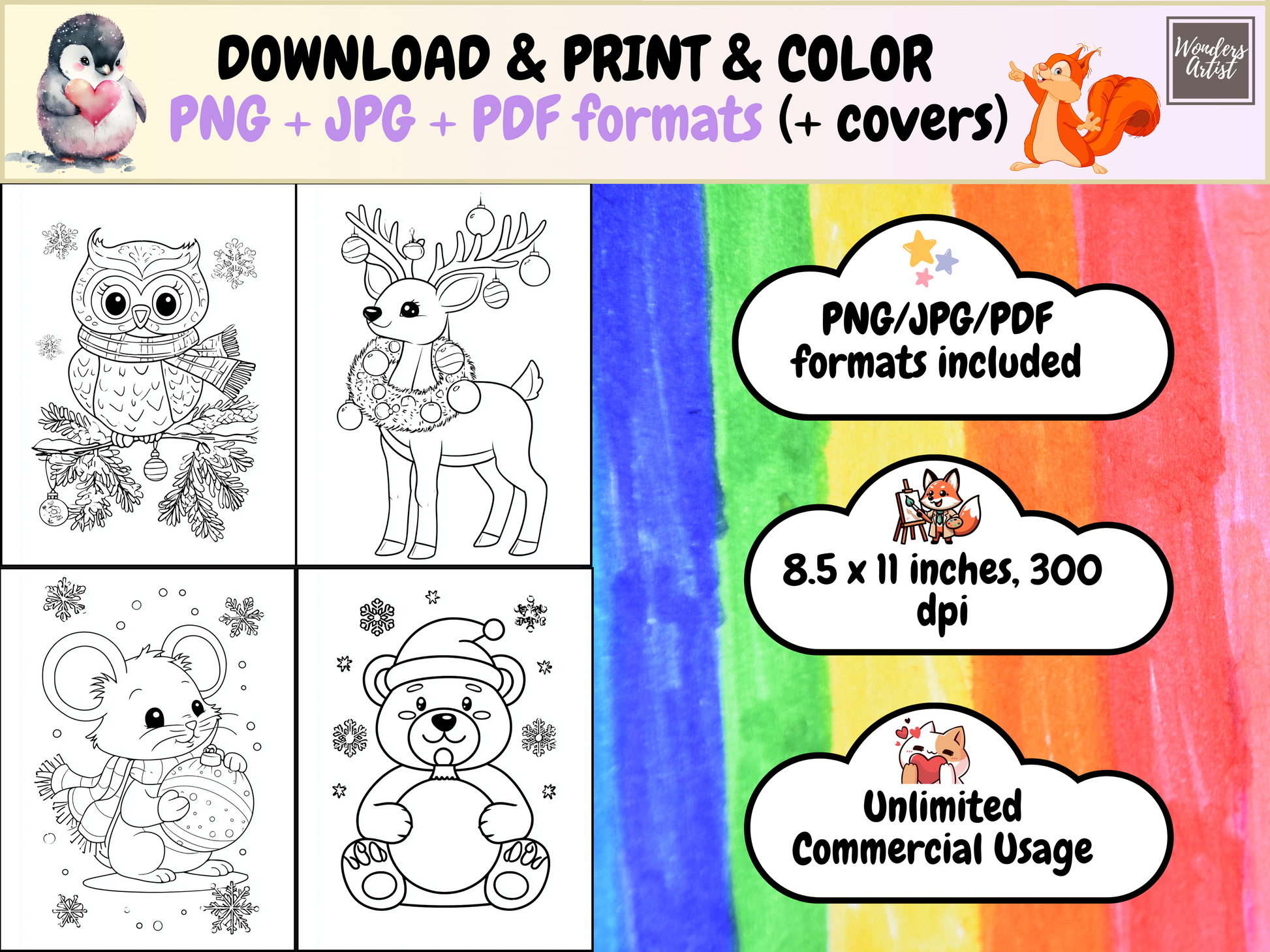 Christmas Animals coloring pages