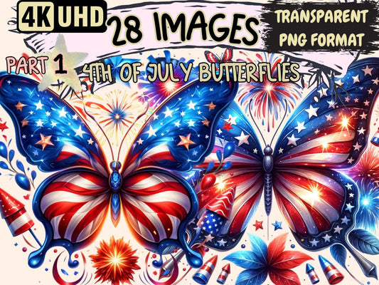 4th of July Butterflies Clipart - High - Quality Instant Digital Download for Creative Projects