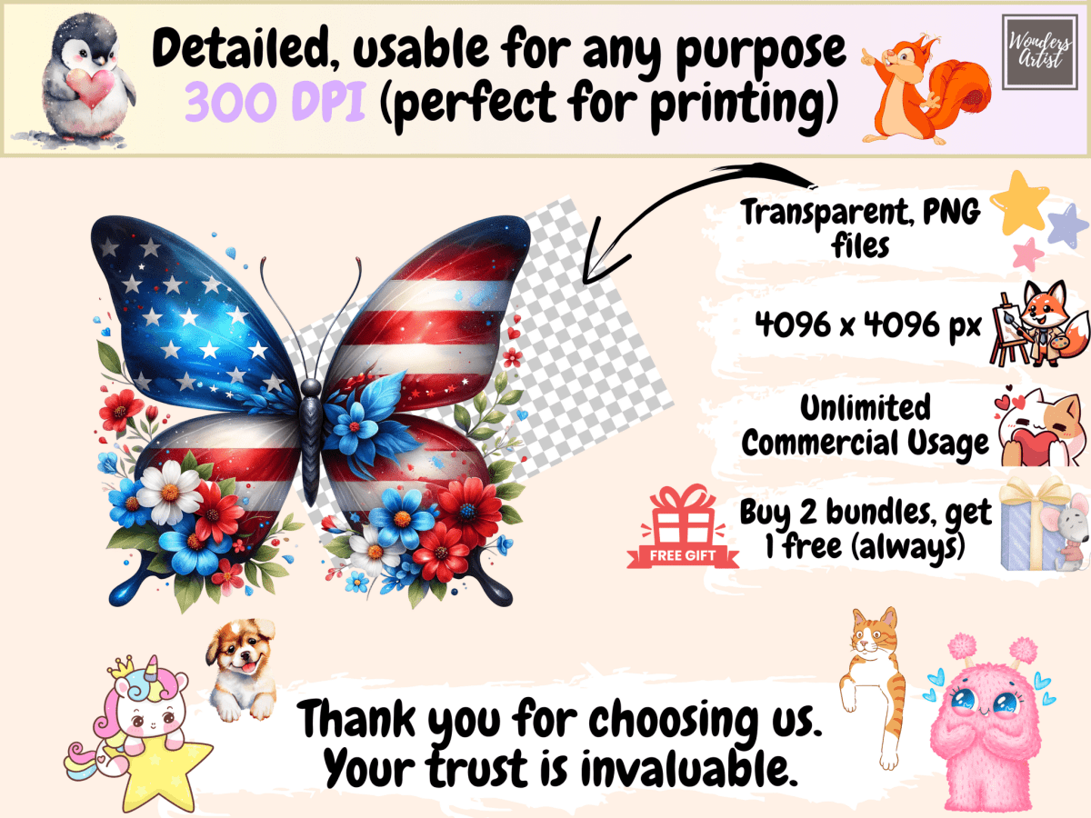 4th of July Butterflies Clipart autopost butterfly graphics Butterfly July 4 - WondersArtist