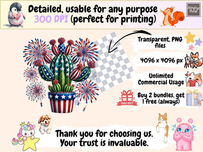 4th of July Cacti (P1) Clipart 4th of july png - Wonders Artist