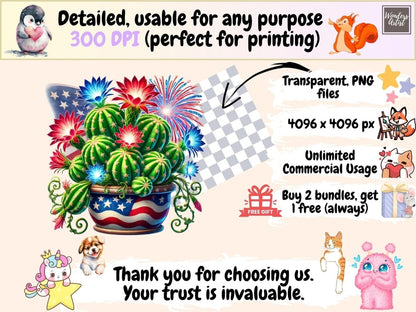 4th of July Cacti (P2) Clipart 4th of july png - Wonders Artist