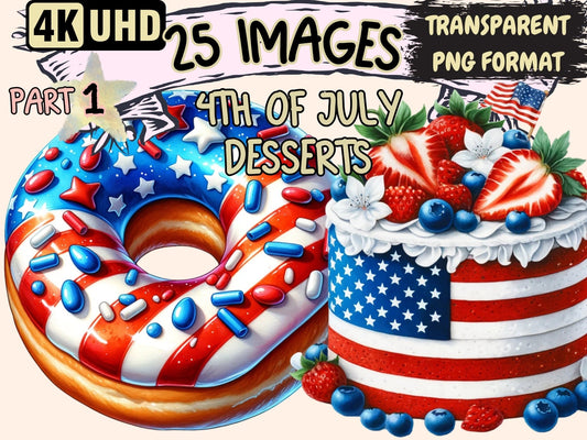 4th of July Desserts Clipart - High - Quality Instant Digital Download for Creative Projects