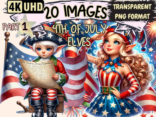 4th of July Elves Clipart - High - Quality Instant Digital Download for Creative Projects