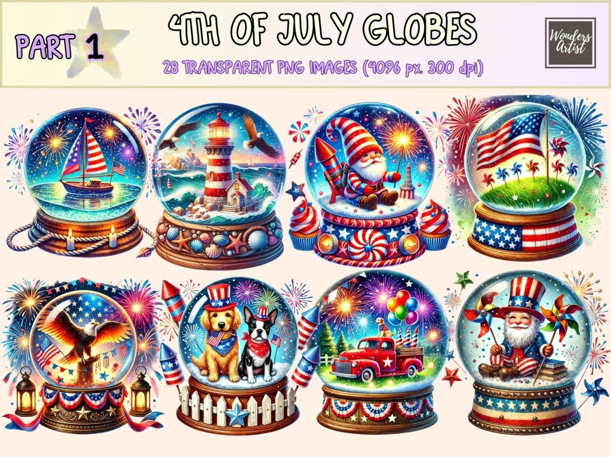 4th of July Globes Clipart 4th of july globes america globe art fireworks globe png - WondersArtist