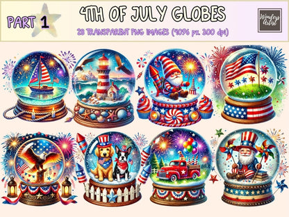 4th of July Globes Clipart 4th of july globes america globe art fireworks globe png - WondersArtist