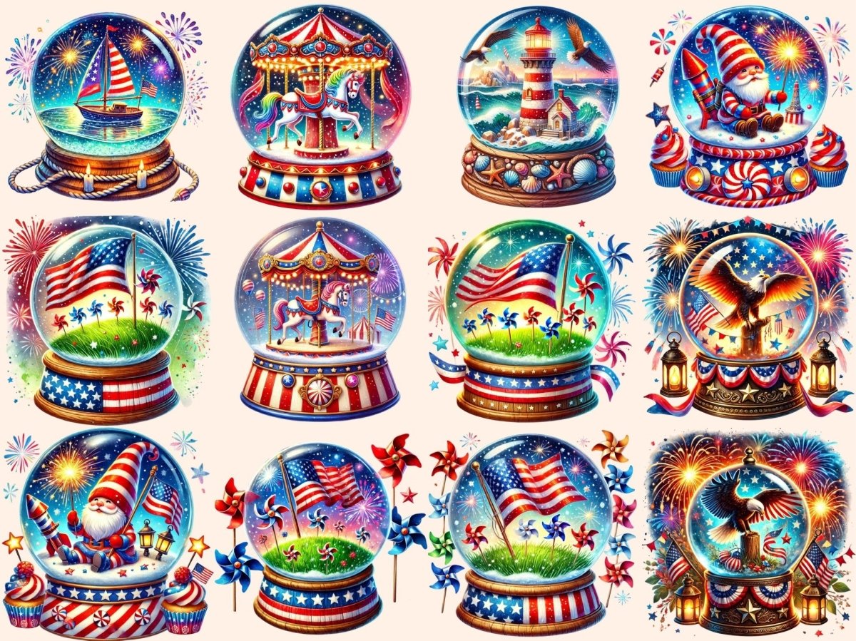 4th of July Globes Clipart 4th of july globes america globe art fireworks globe png - WondersArtist