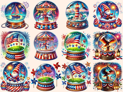 4th of July Globes Clipart 4th of july globes america globe art fireworks globe png - WondersArtist
