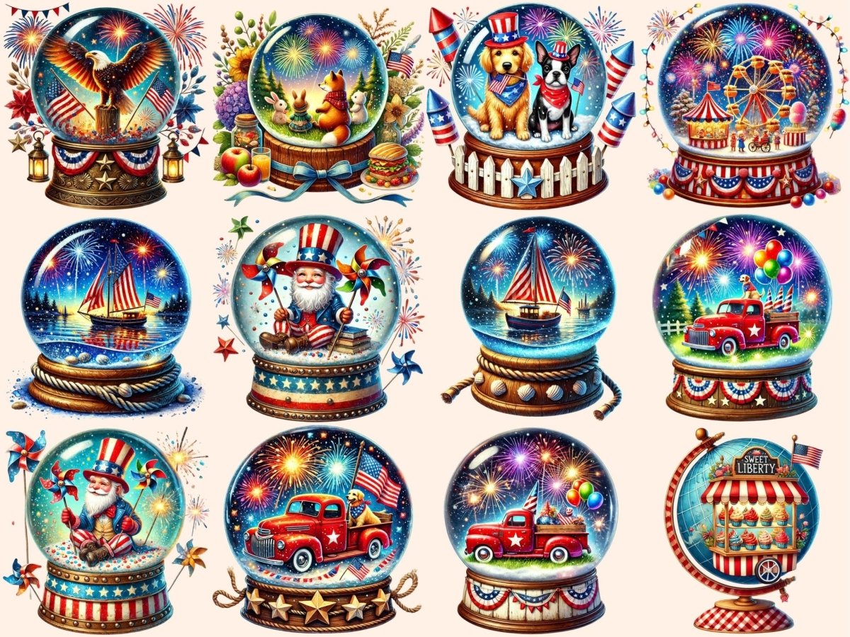 4th of July Globes Clipart 4th of july globes america globe art fireworks globe png - WondersArtist