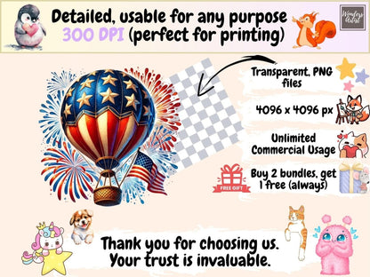 4th of July Hot Air Balloons Clipart 4th of july png - Wonders Artist