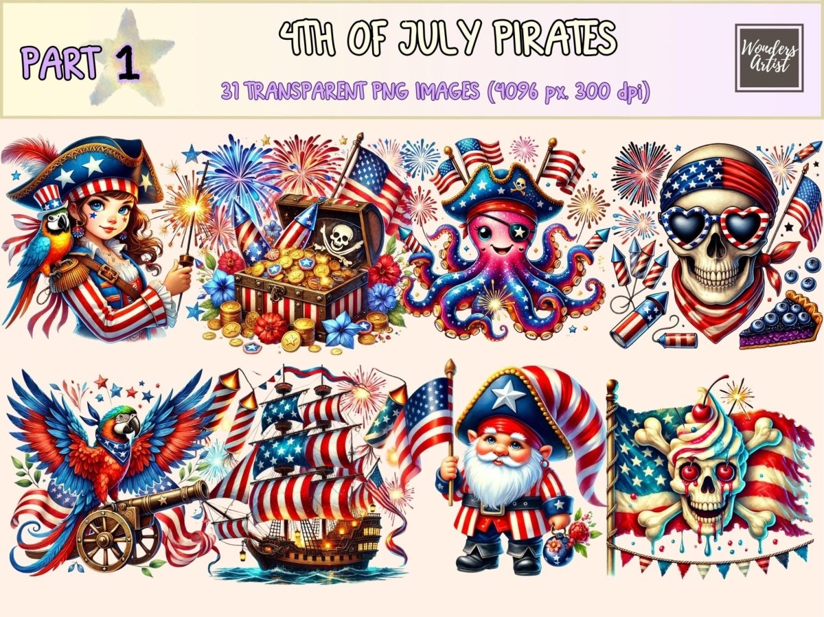 4th of July Pirates Clipart 4th of july clipart 4th of july png american pirate art - WondersArtist