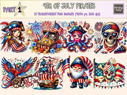 4th of July Pirates Clipart 4th of july clipart 4th of july png american pirate art - WondersArtist