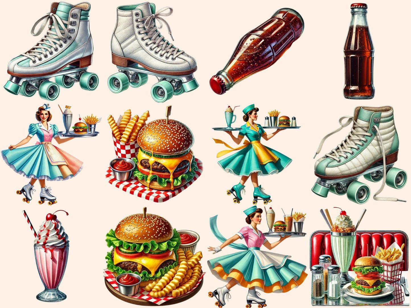 50's Diner Clipart - High - Quality Instant Digital Download for Creative Projects