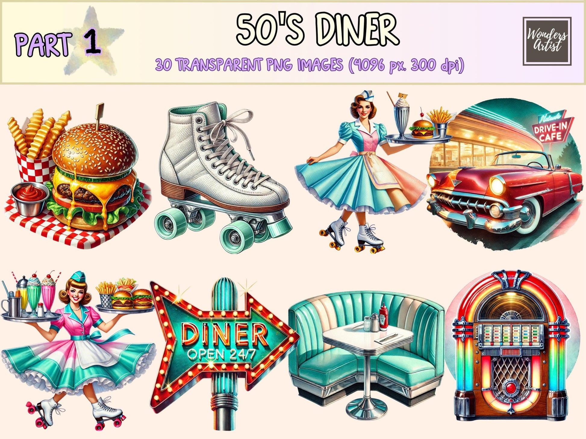 50's Diner Clipart - High - Quality Instant Digital Download for Creative Projects