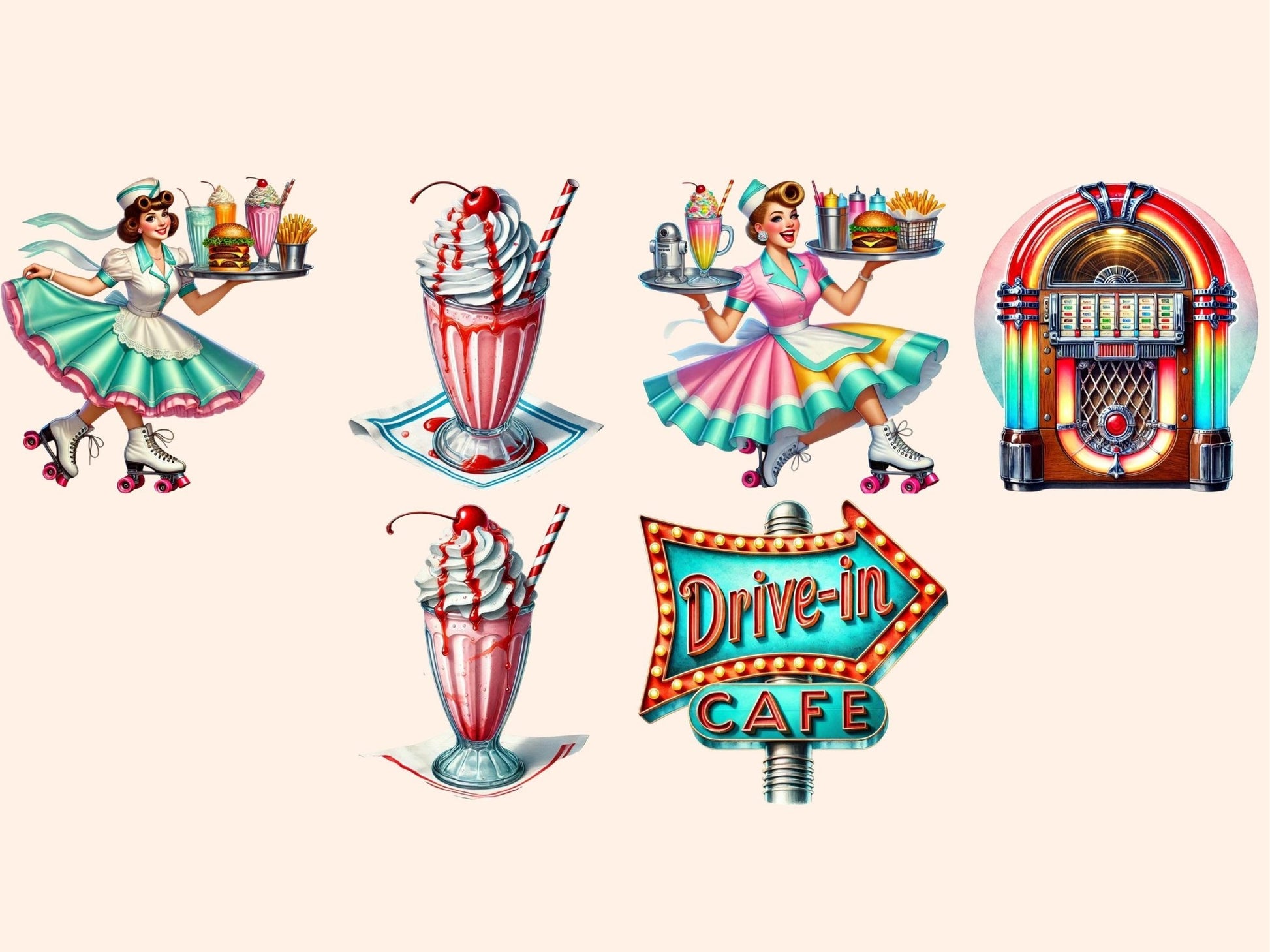 50's Diner Clipart - High - Quality Instant Digital Download for Creative Projects