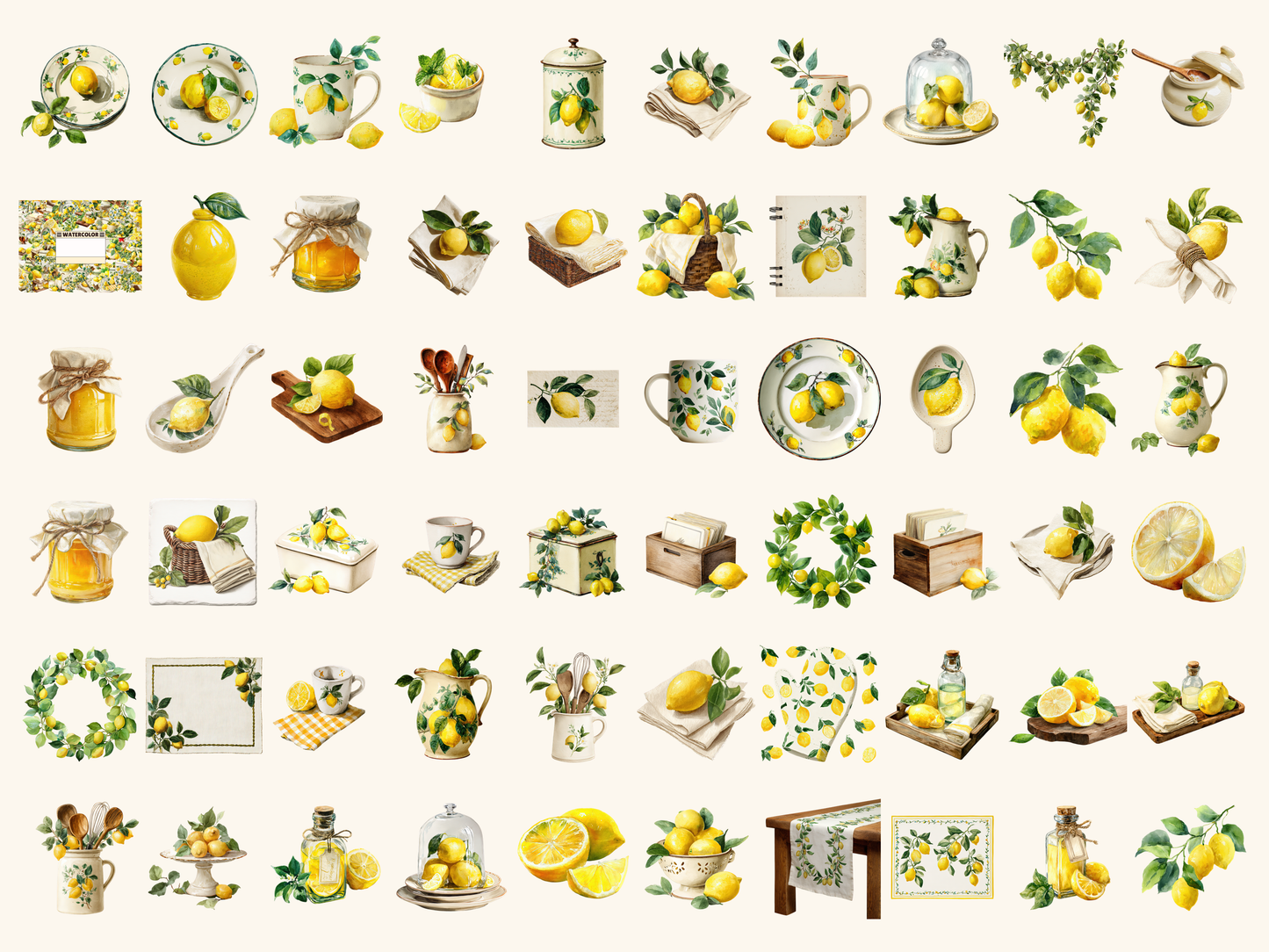 Lemon Kitchen Watercolor Clipart