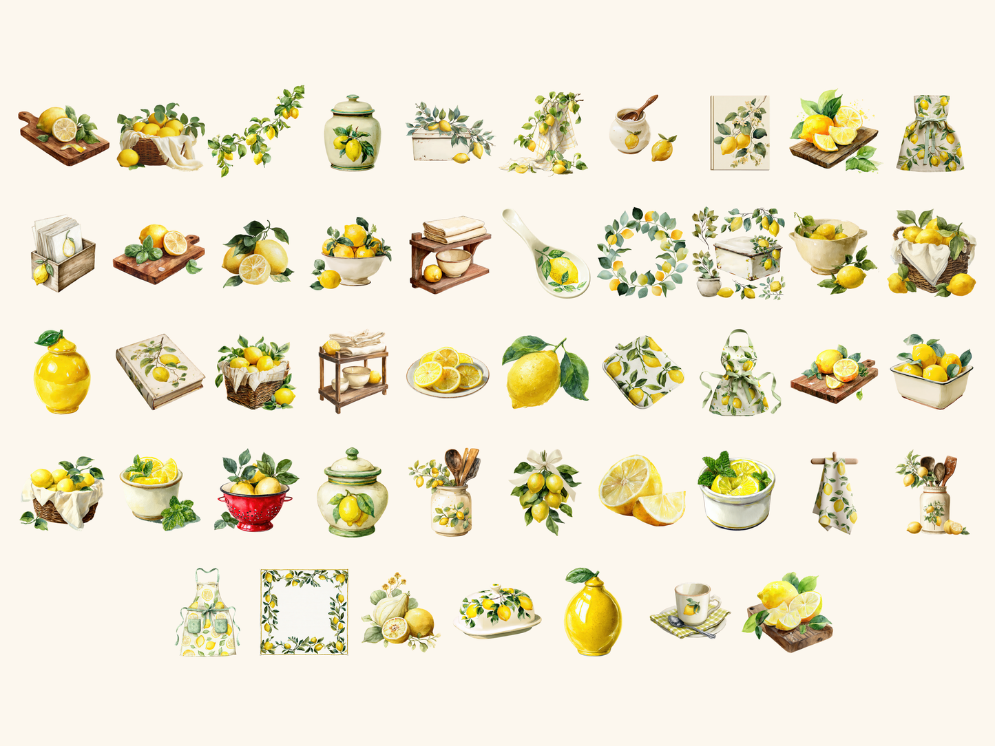 Lemon Kitchen Watercolor Clipart