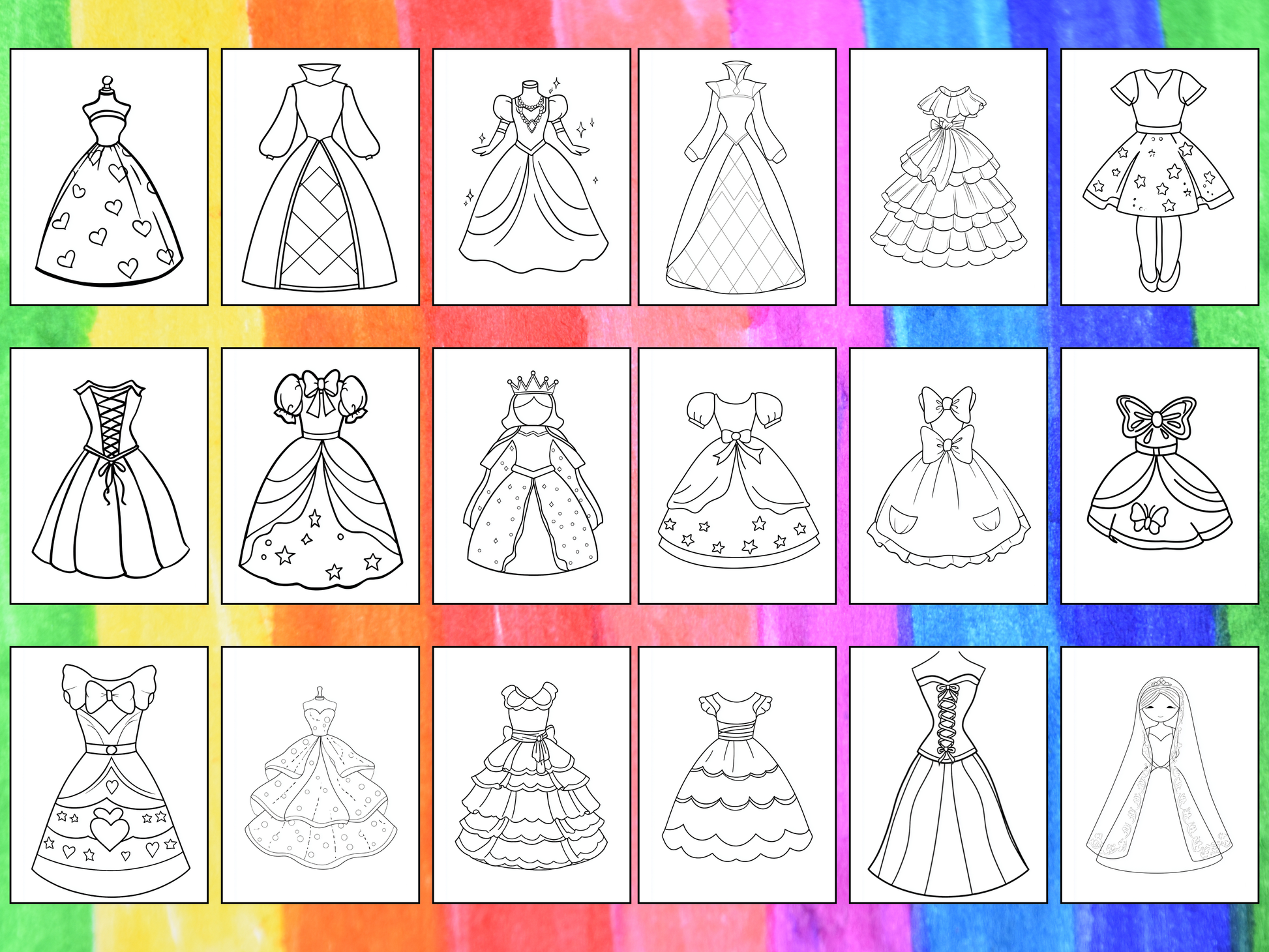Princess Dresses Coloring Pages — WondersArtist Princess Dresses Coloring Pages — WondersArtist