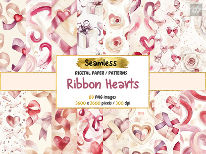 Ribbon Hearts Digital Paper