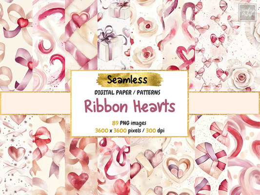 Ribbon Hearts Digital Paper