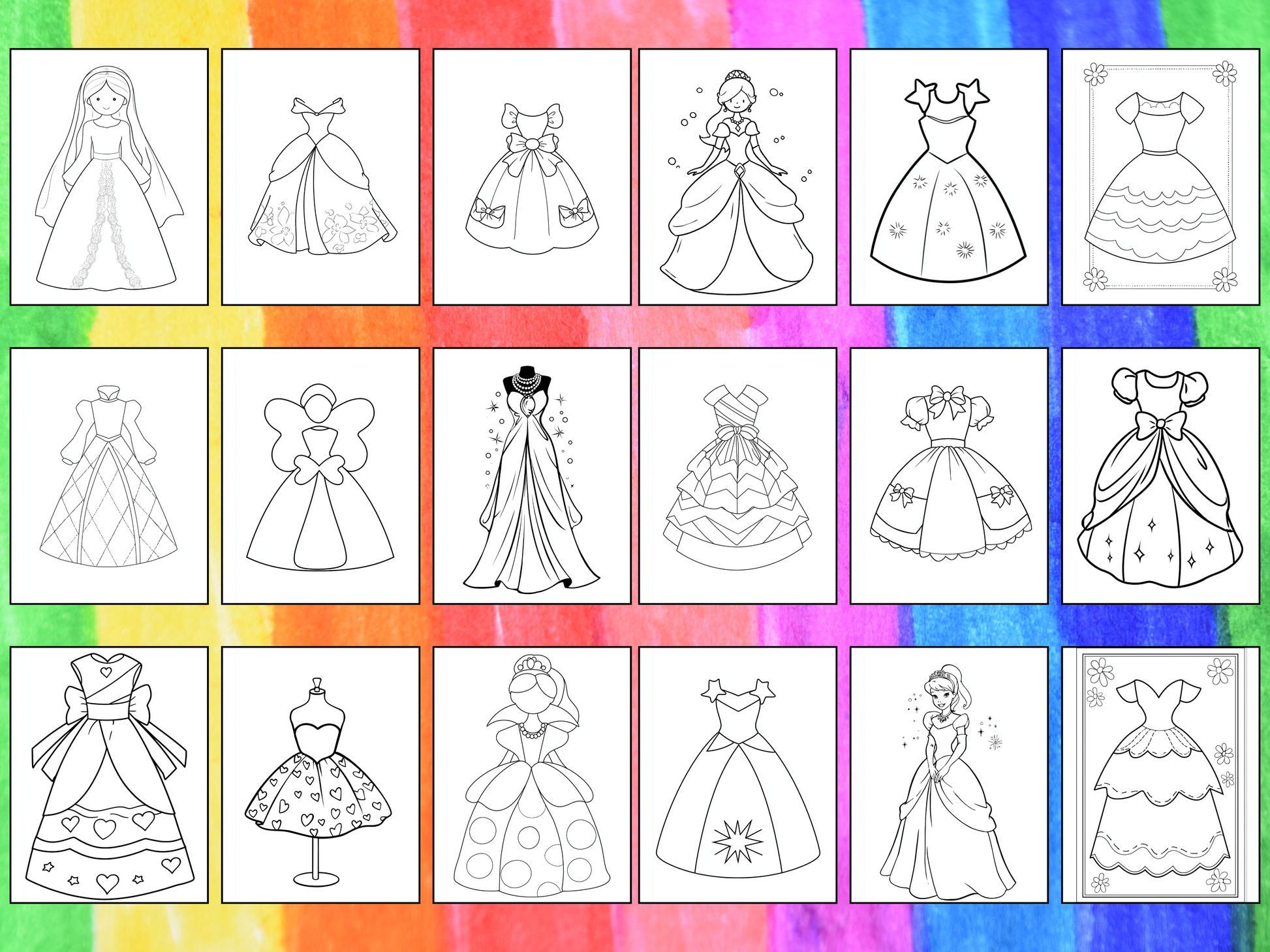 Princess Dresses Coloring Pages — WondersArtist Princess Dresses Coloring Pages — WondersArtist