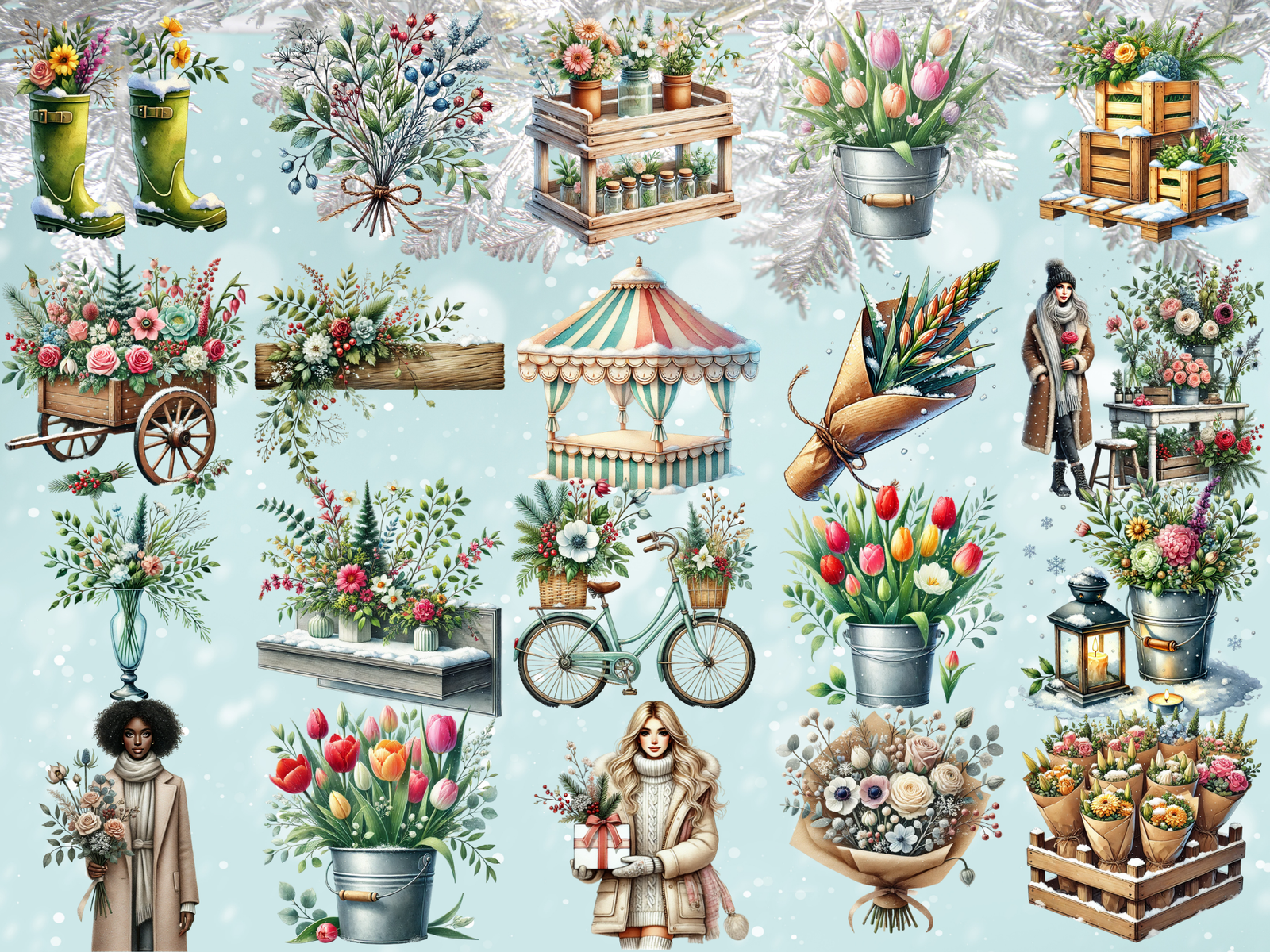 Snowy Flower Market Clipart (LIMITED EDITION) image 4