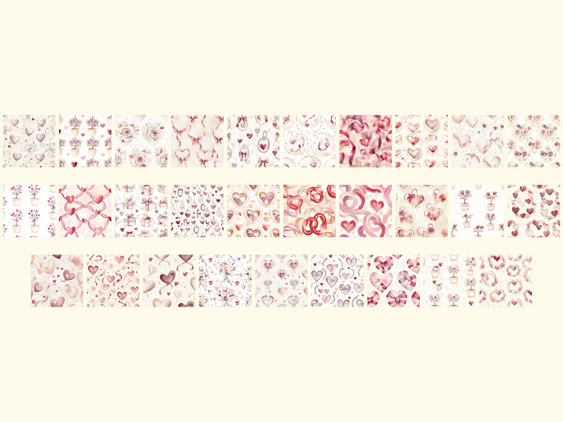 Ribbon Hearts Digital Paper