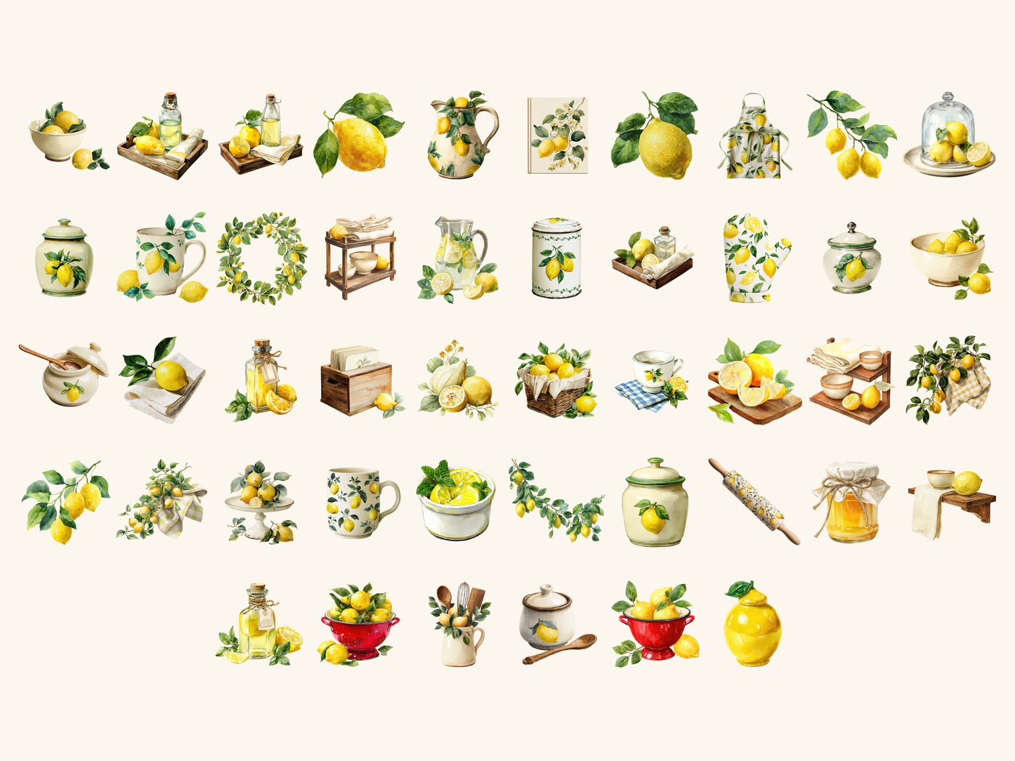 Lemon Kitchen Watercolor Clipart