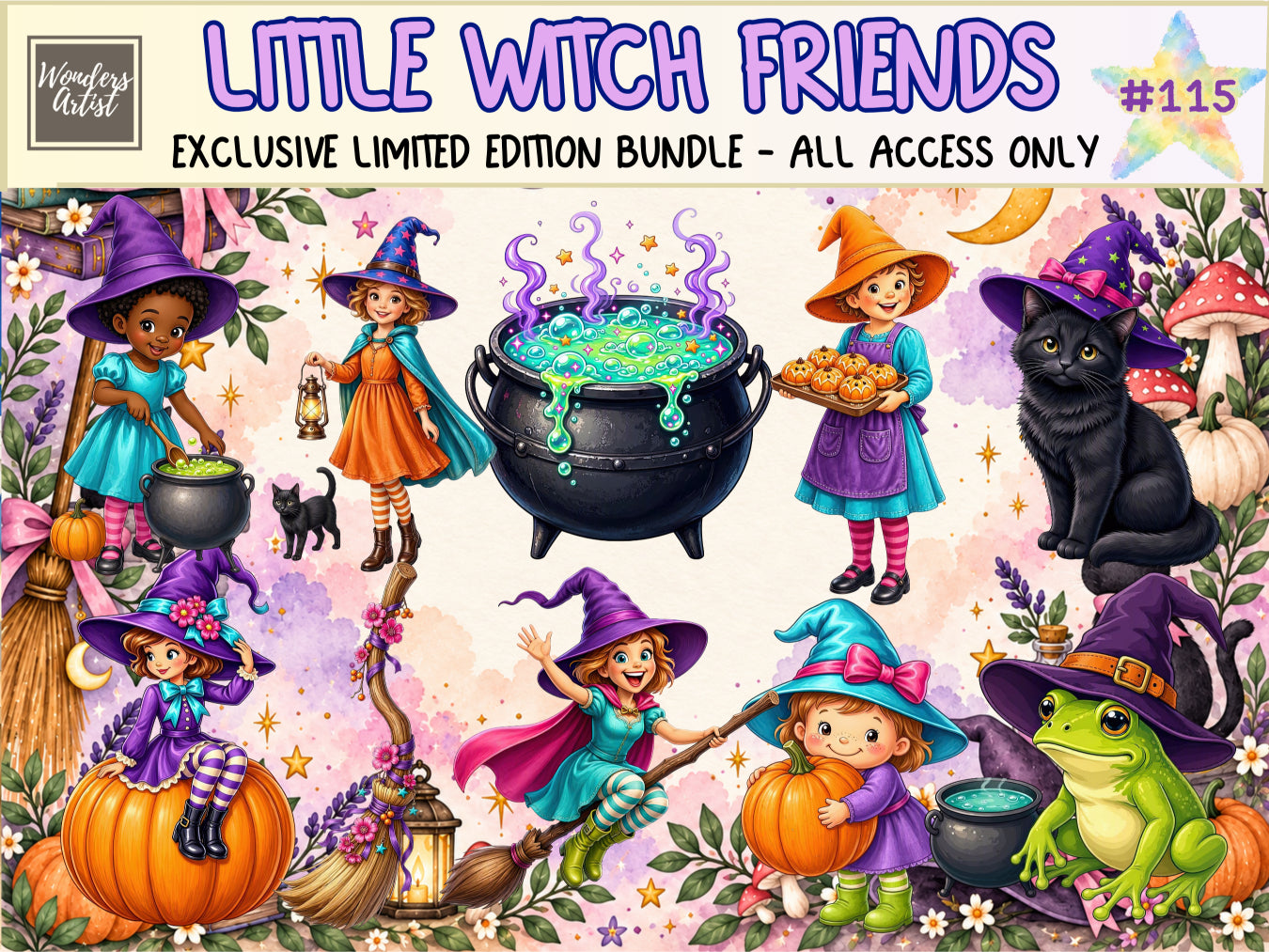 Little Witch Friends Clipart (LIMITED EDITION BUNDLE) image 1