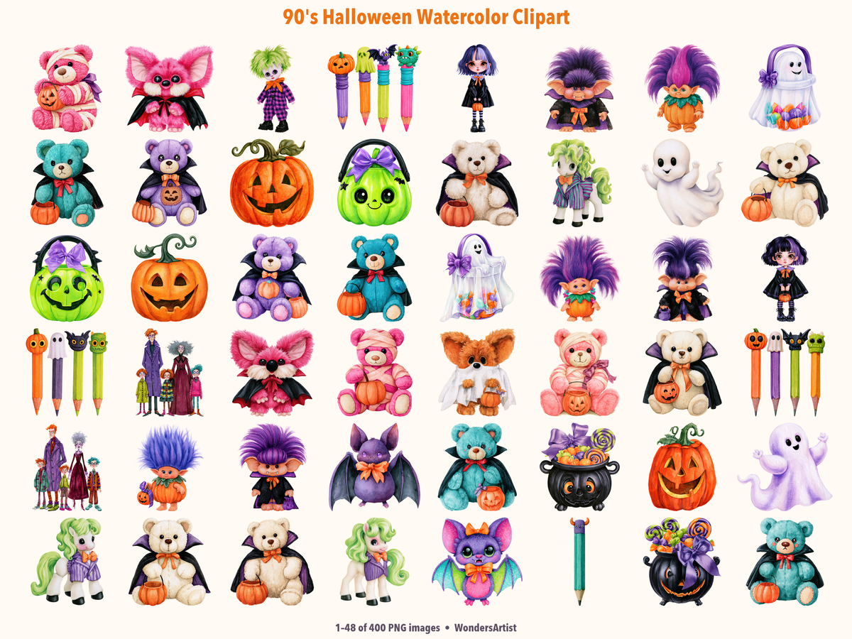 90's Halloween Watercolor Clipart — preview grid 1