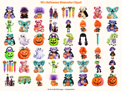 90's Halloween Watercolor Clipart — preview grid 2
