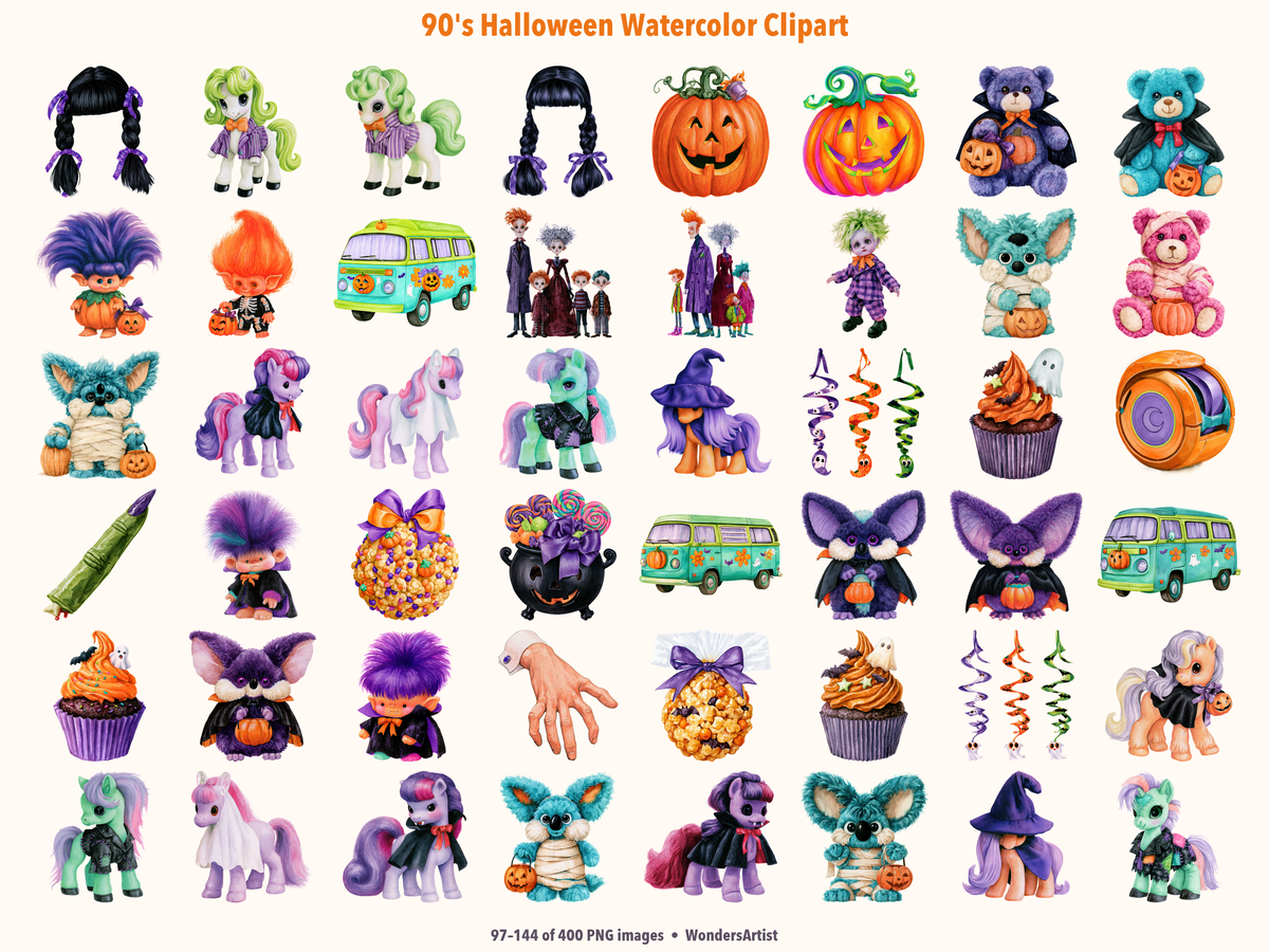 90's Halloween Watercolor Clipart — preview grid 3