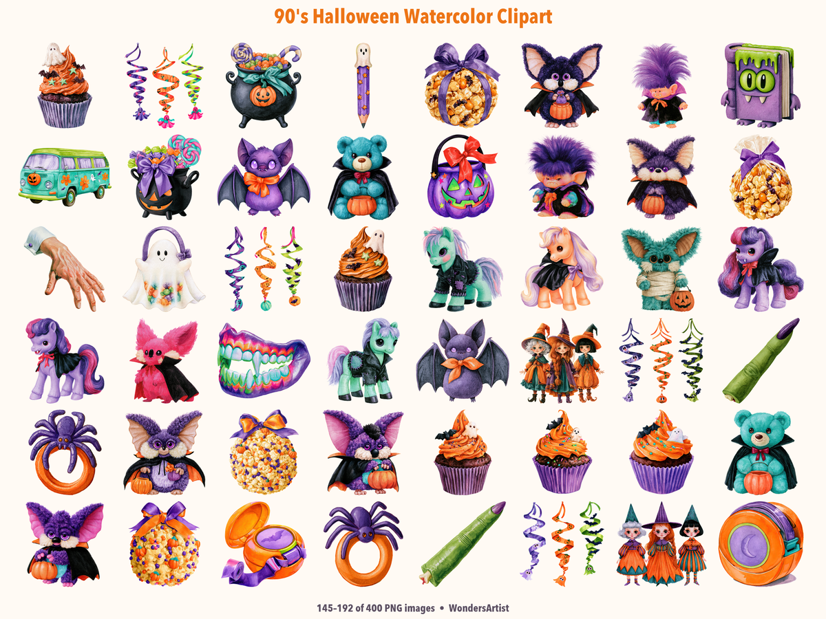 90's Halloween Watercolor Clipart — preview grid 4